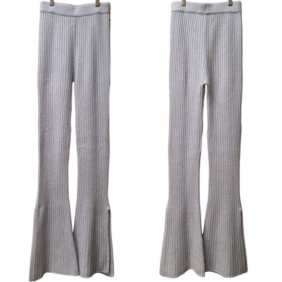 Something Navy Pants - Something Navy Wool Cashmere Ribbed Knitted Flare Pants Dusty Blue Bell Bottoms
